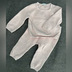 Baby Mori Cozy Knit Baby Sweater and Joggers Set in Light Pink 3-6 months